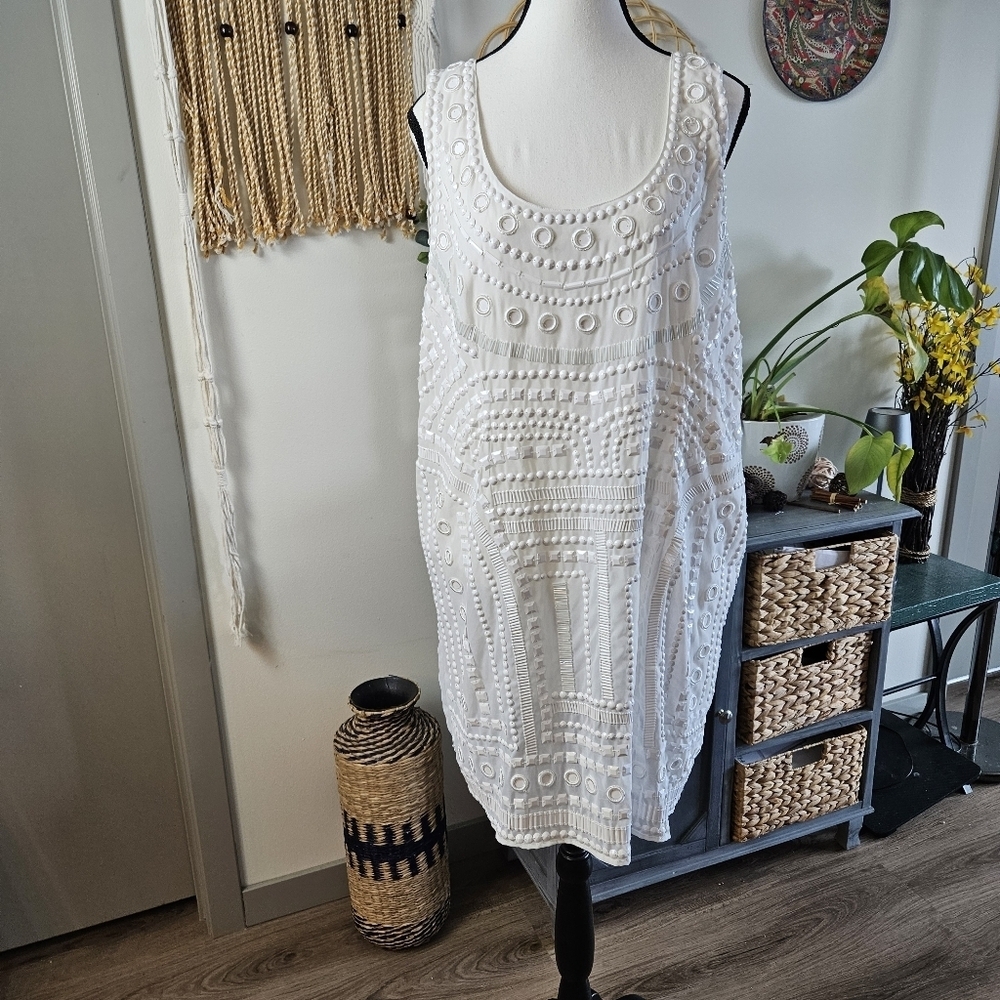 ASOS Embroidered Crystals White Dress Cutout US 14 Bohemian Party White Party